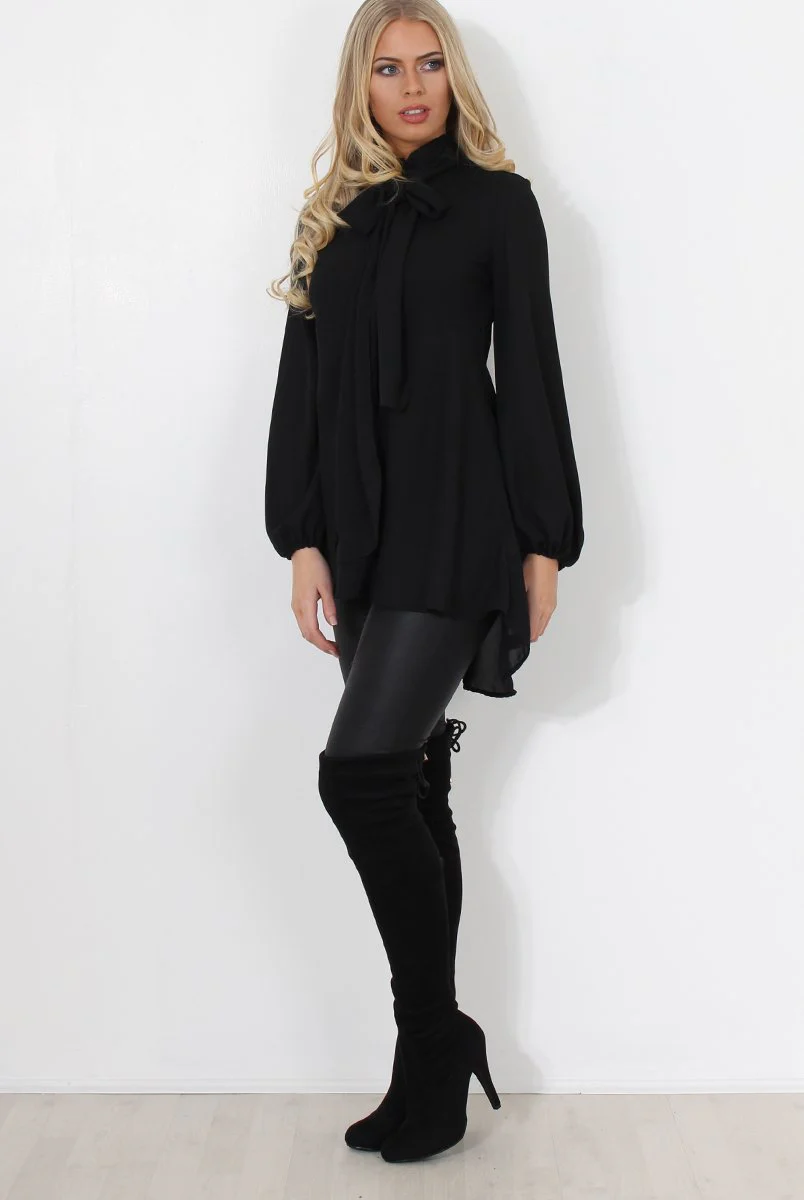 Amber Black Pussy Bow Neck Top - Image 3