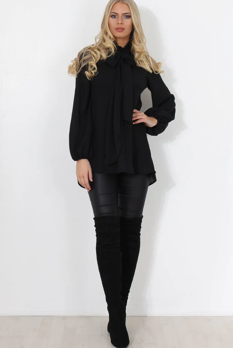 Amber Black Pussy Bow Neck Top - Image 5