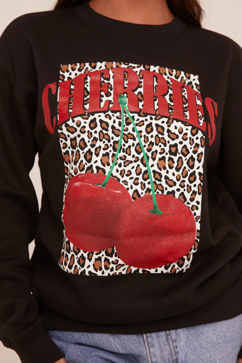 Black Cherry Print Oversized Sweatshirt - Kellin - Image 3