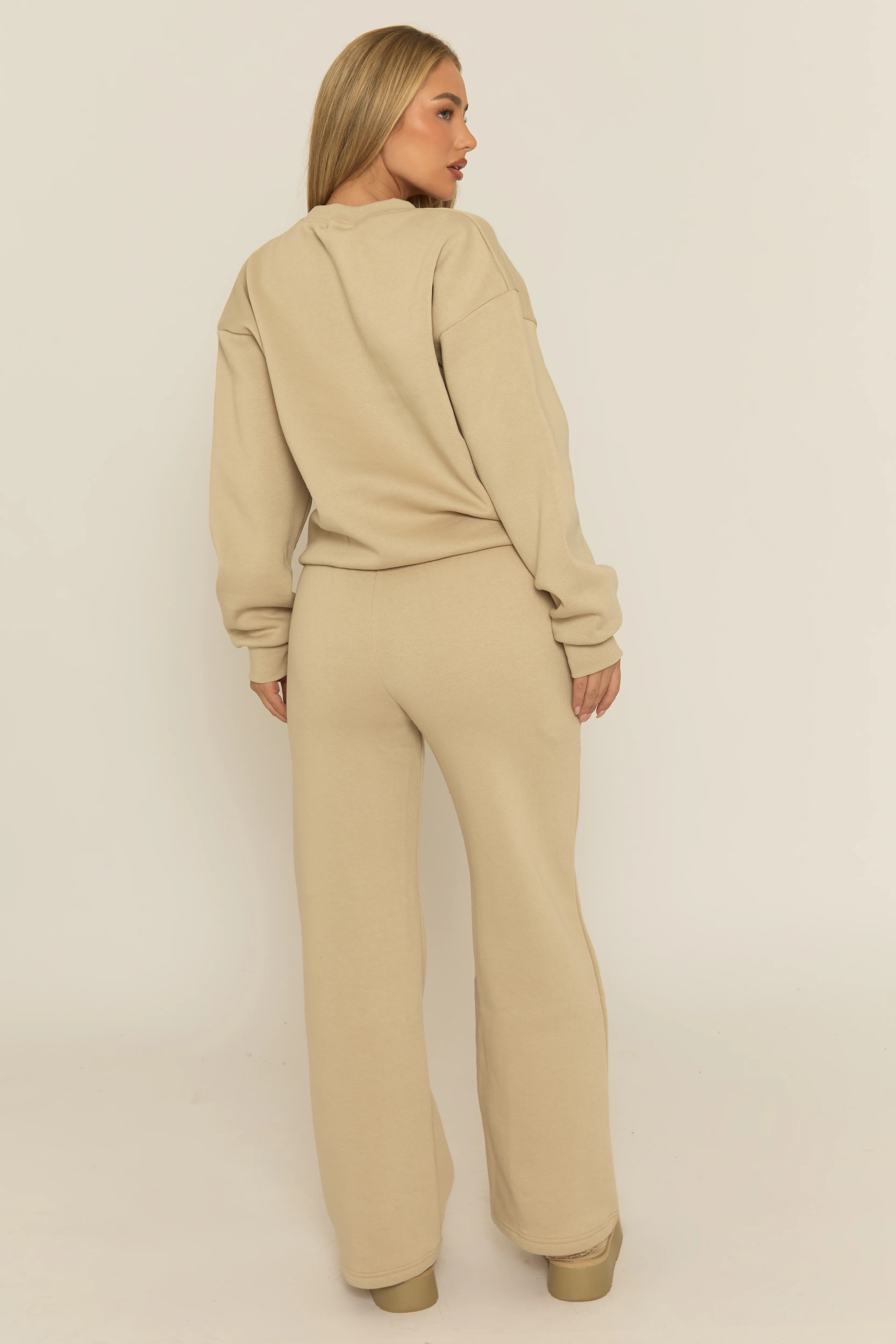 Beige Contrast Motif Jumper and Joggers Loungewear Co-ord Set - Oleen - Image 5