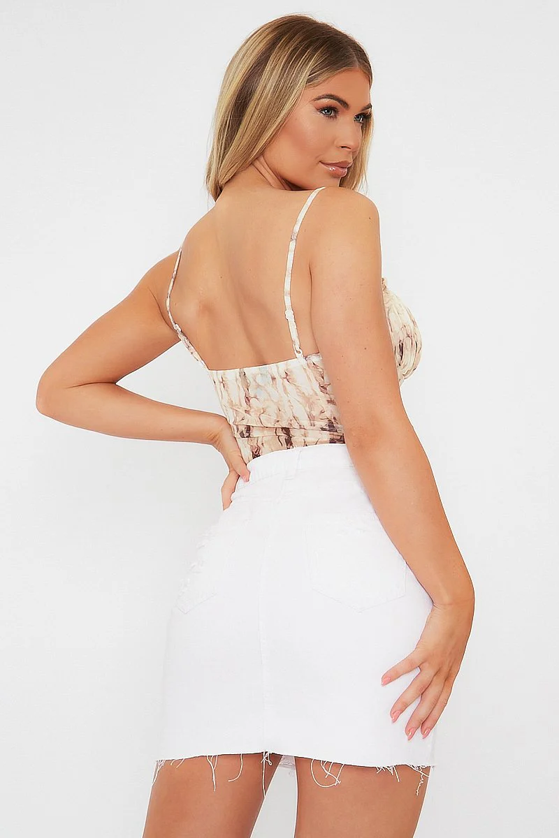 Beige Floral Corset Detail Bodysuit - Clarah - Image 10