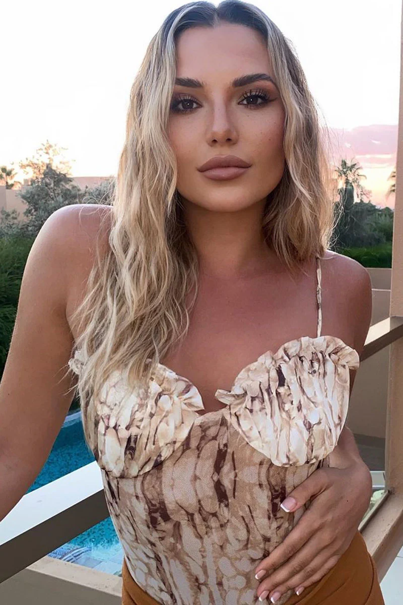 Beige Floral Corset Detail Bodysuit - Clarah - Image 5