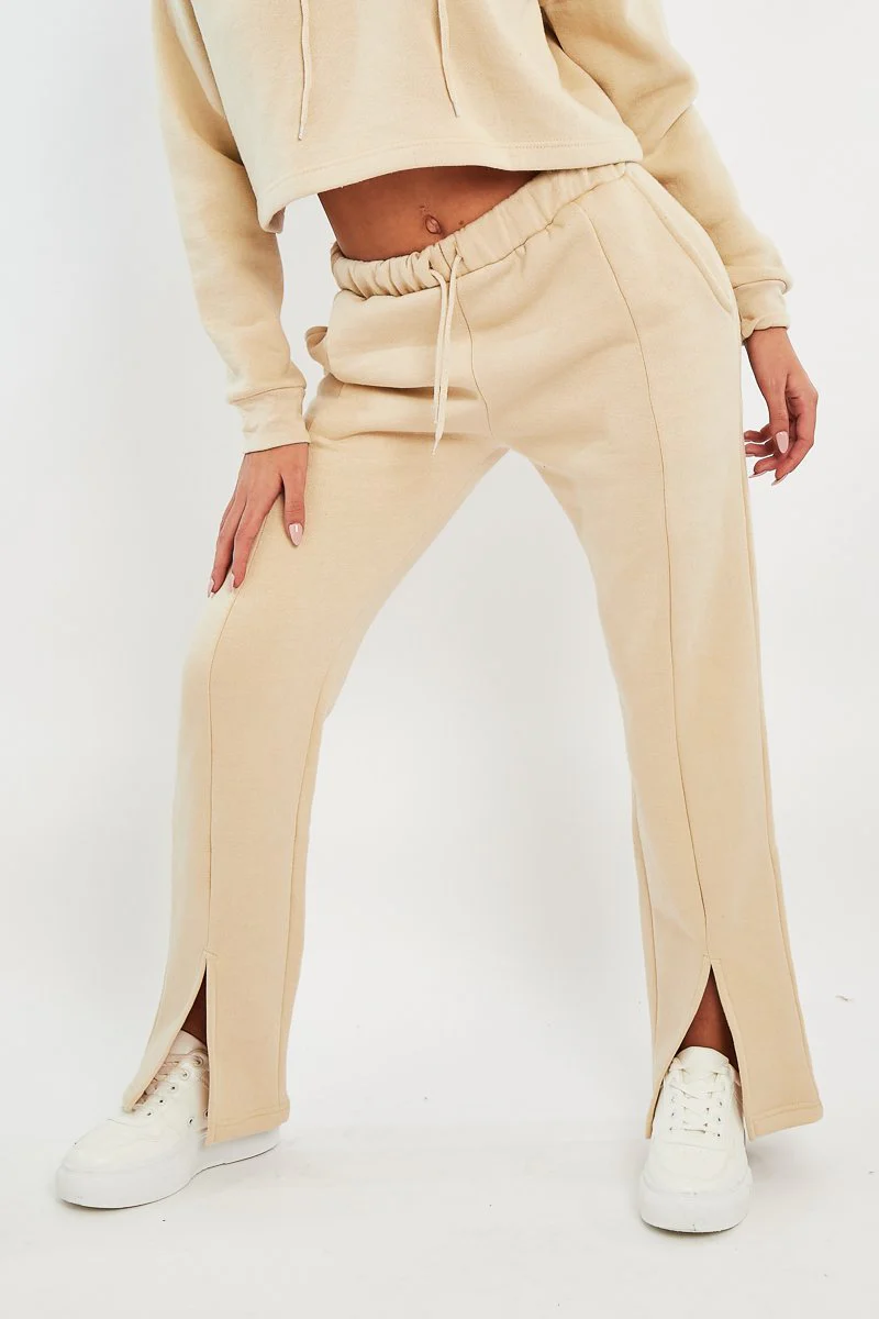 Beige Front Split Wide Leg Joggers - Jenise - Image 3