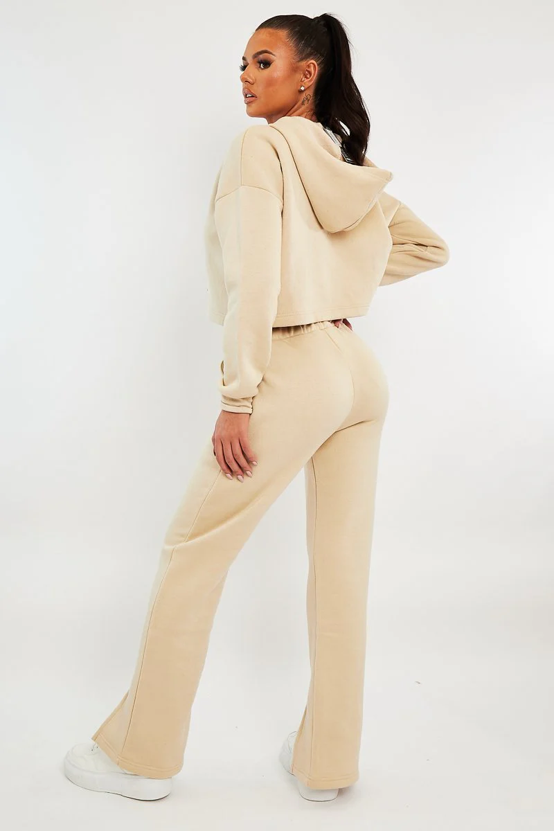 Beige Front Split Wide Leg Joggers - Jenise - Image 5