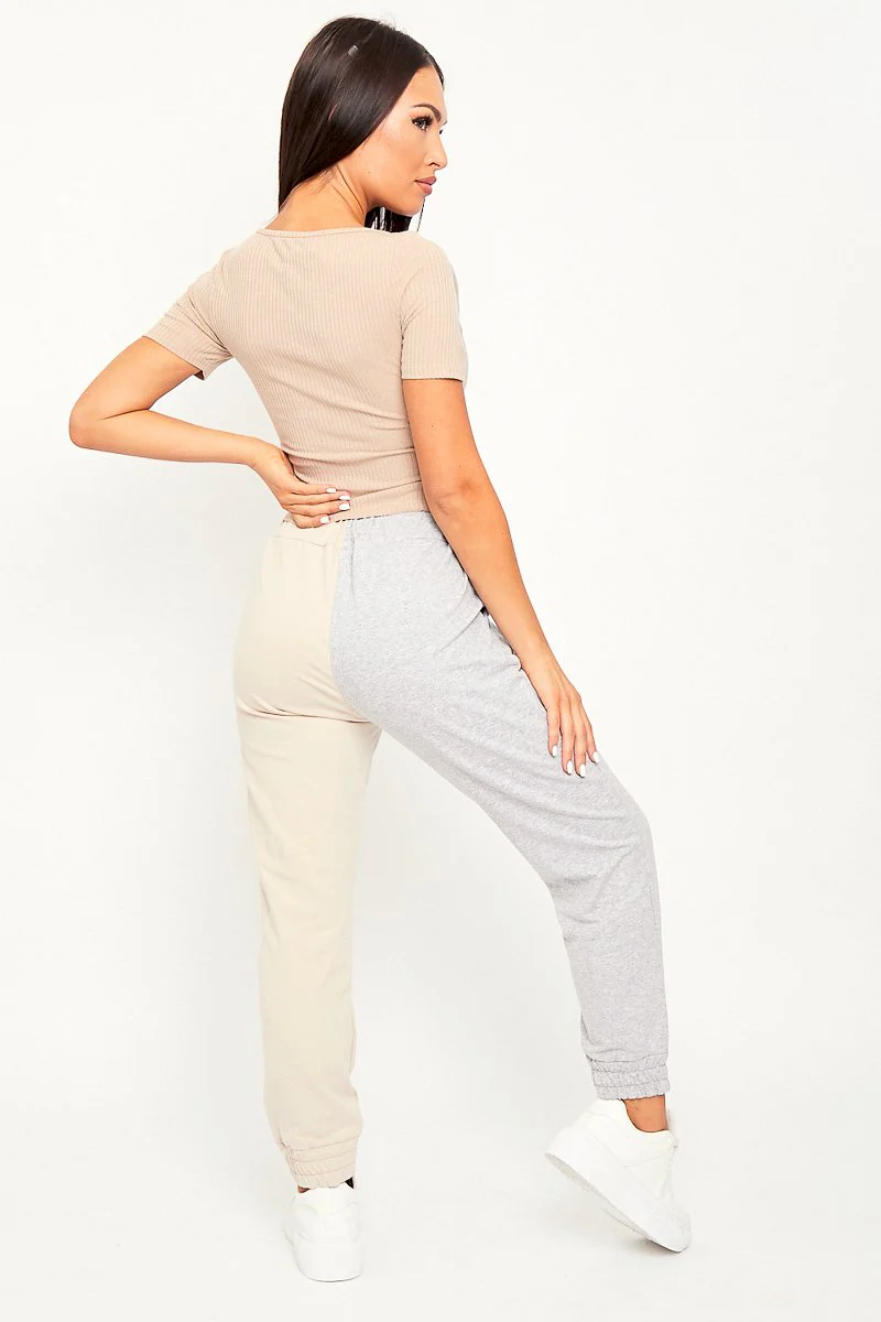 Beige Half Grey Elasticated Waist Joggers - Dasha - Image 4