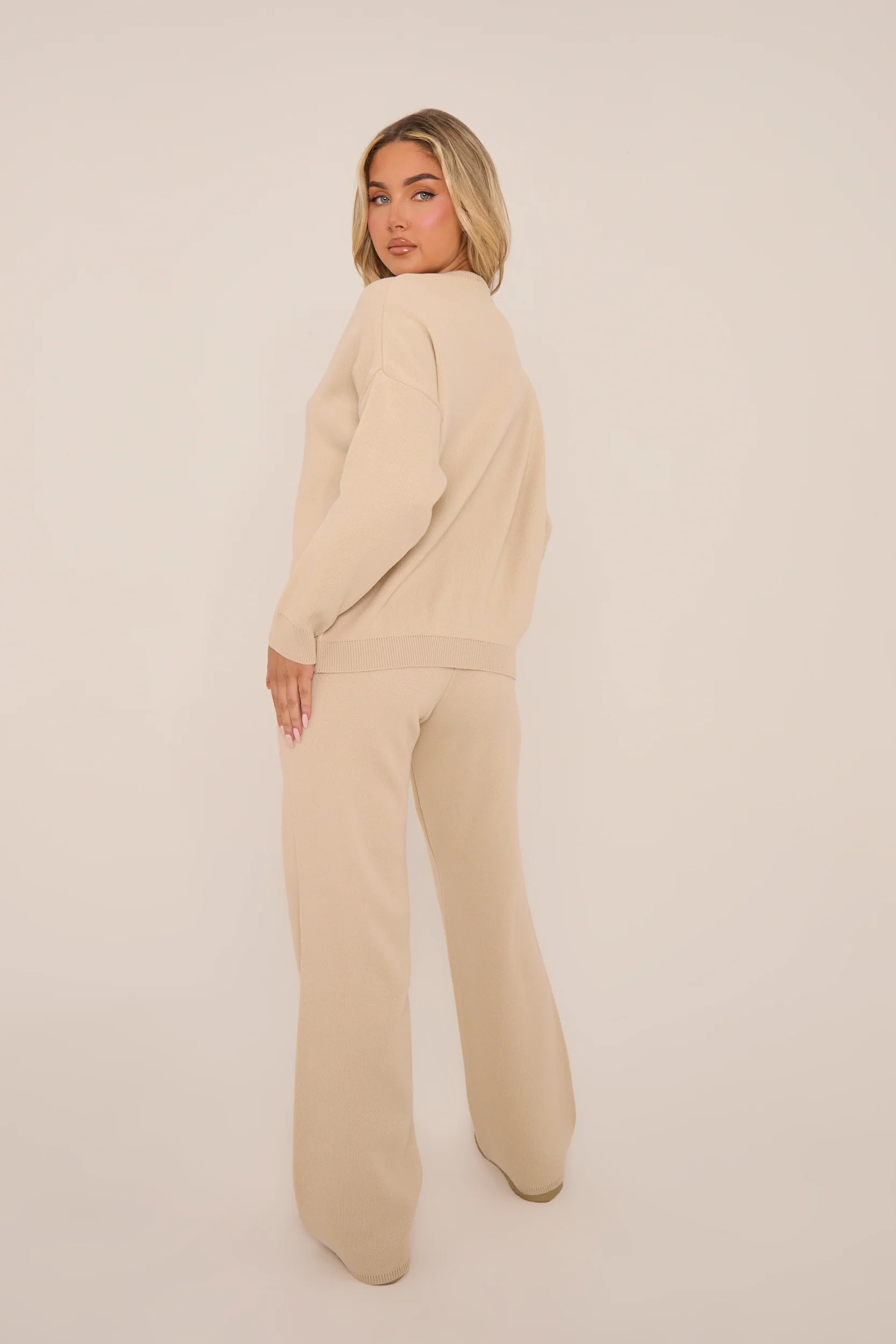 Beige High Waist Wide Leg Joggers - Larisa - Image 3