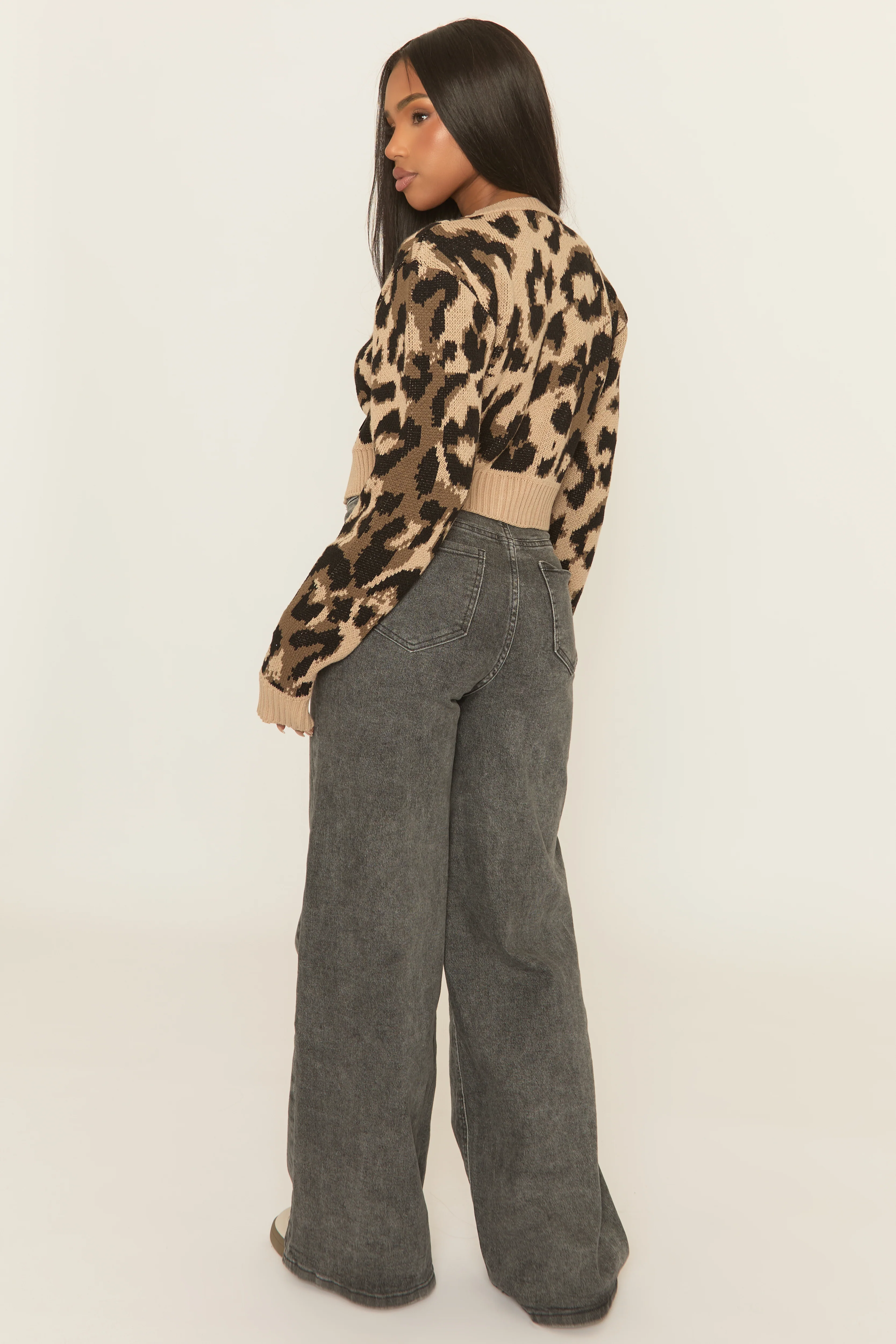 Beige Leopard Print Tie Front Knitted Cardigan - Bekka - Image 5