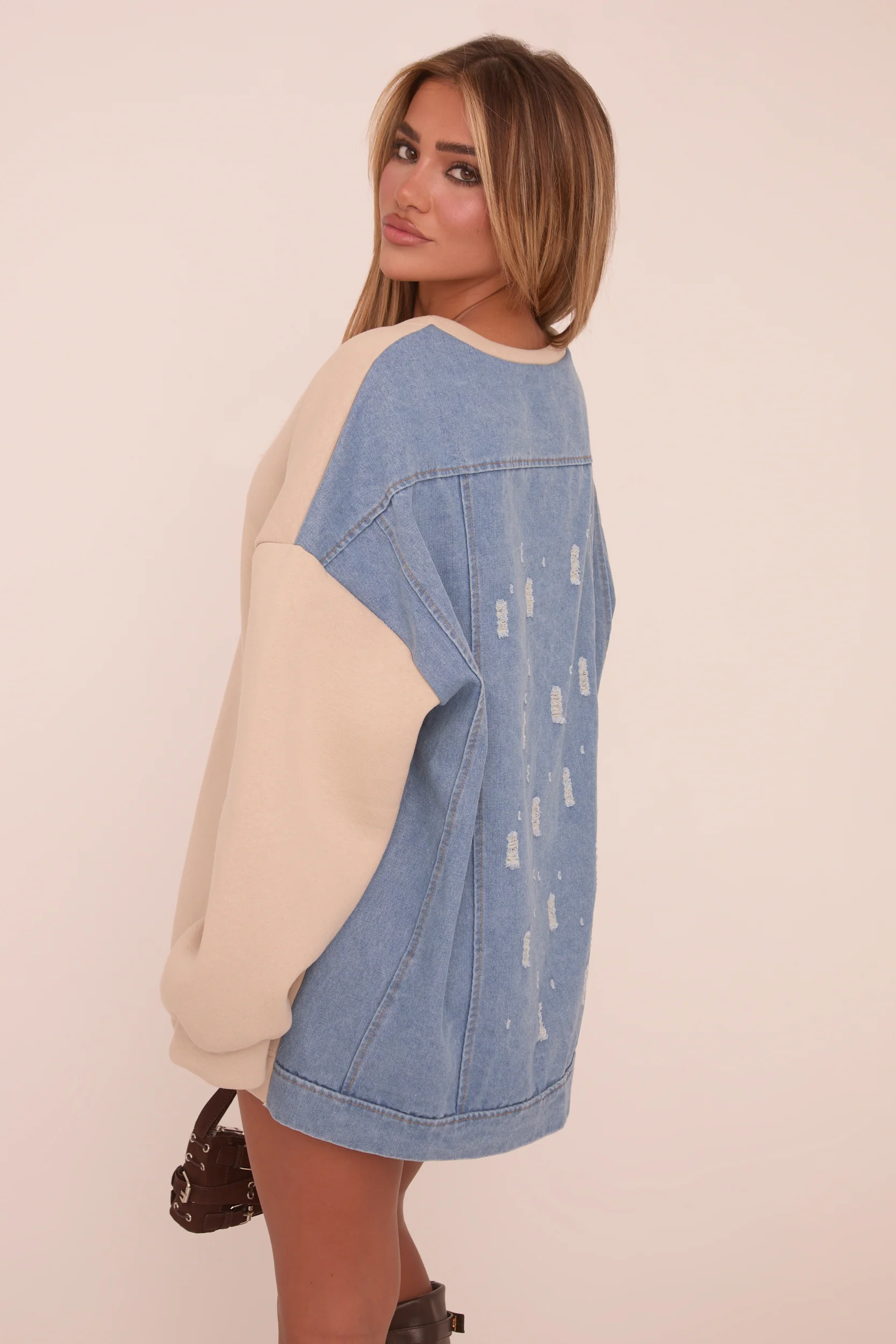 Beige Oversized Sweatshirt Dress - Claudia - Image 5