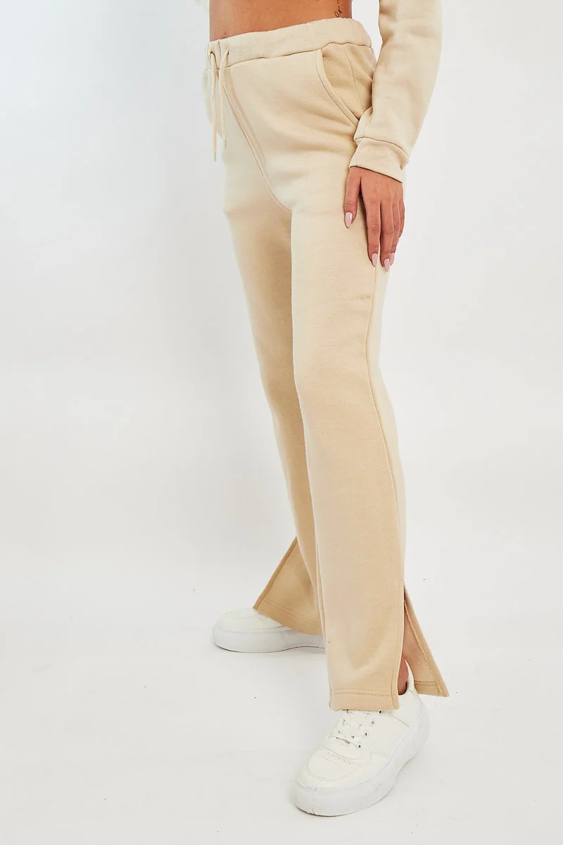 Beige Side Split Wide Leg Jogger - Halsey - Image 5