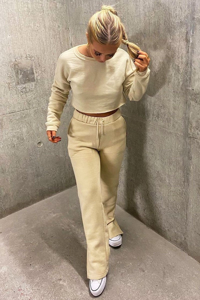 Beige Side Split Wide Leg Jogger - Halsey - Image 7