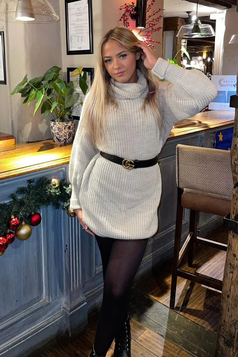 Beige Turtle Neck Knit Jumper Dress - Brooke - Image 15