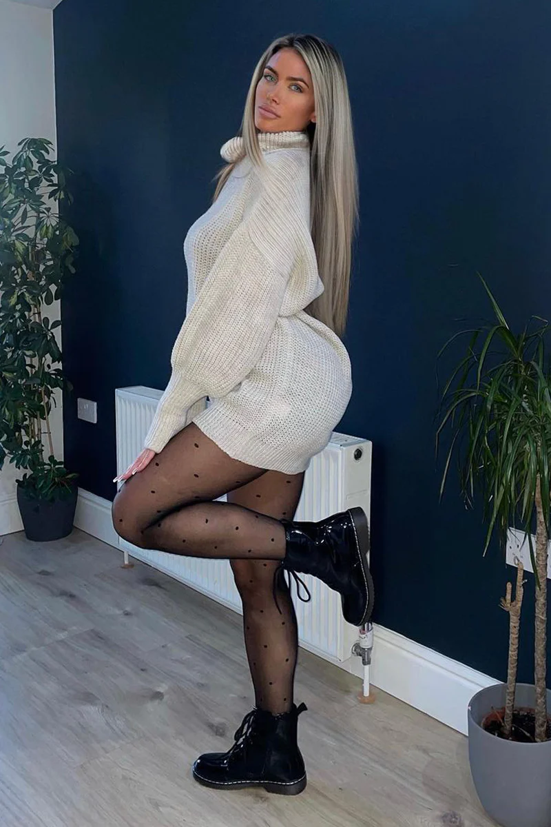 Beige Turtle Neck Knit Jumper Dress - Brooke - Image 17