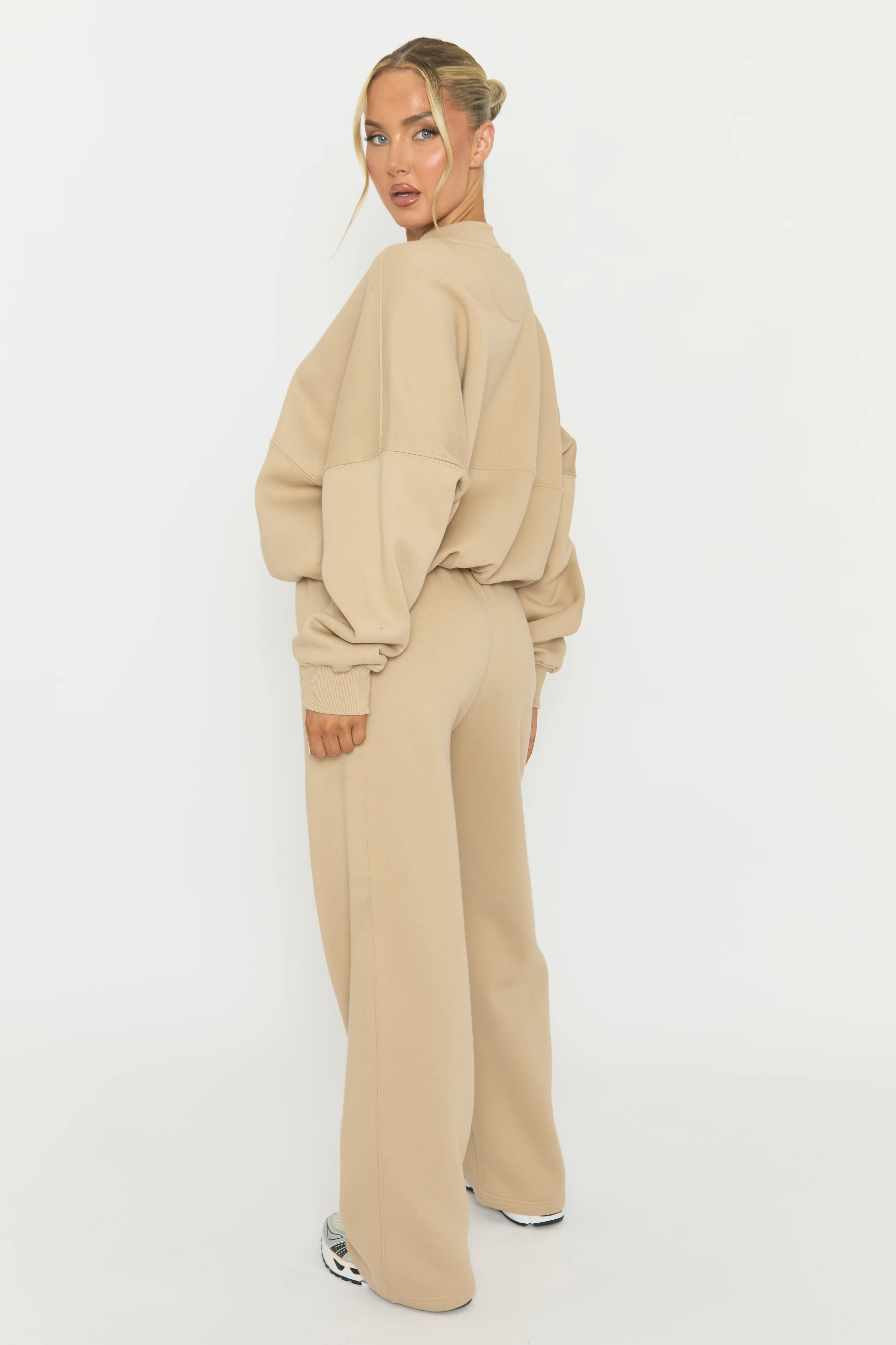 Beige Zip Front Bomber And Joggers Loungewear Co-ord Set - Sasha - Image 5