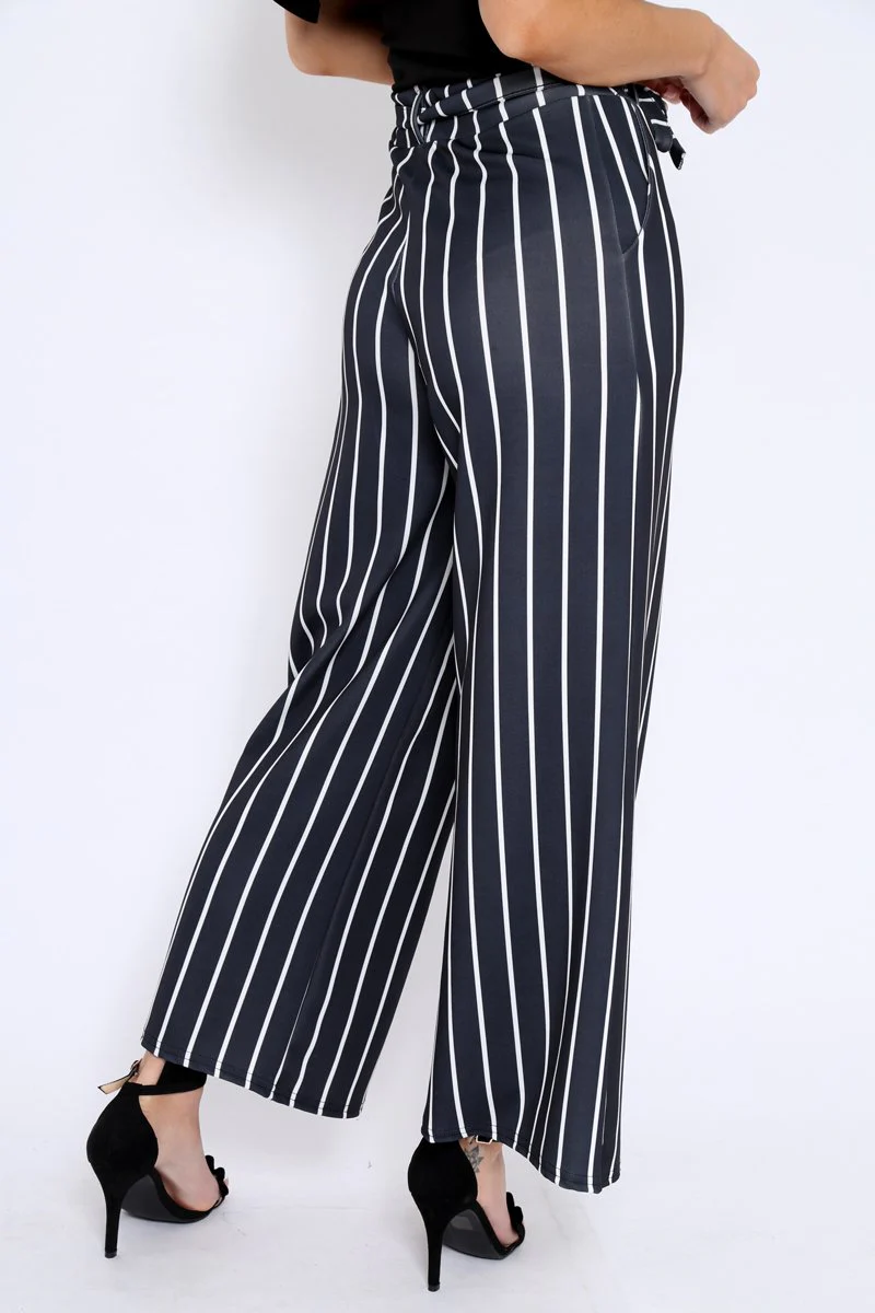 Black & White Stripe Tie Belt Trousers - Twisha - Image 6
