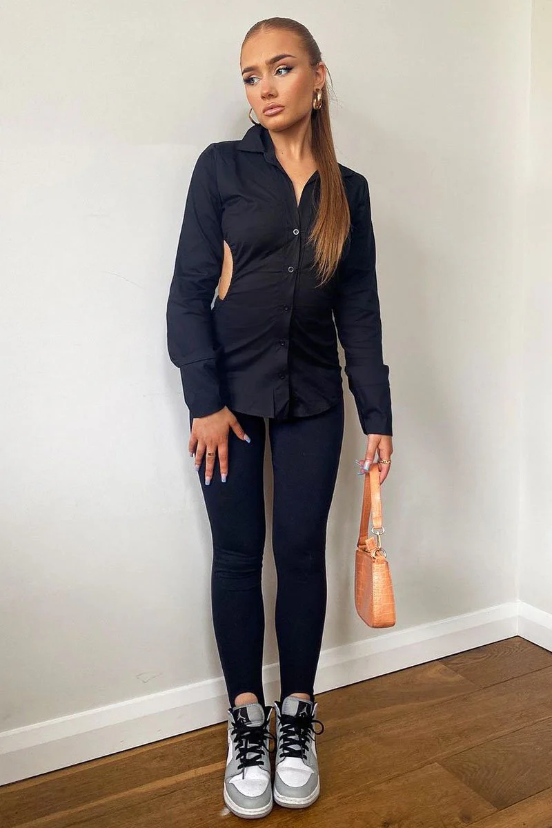 Black Backless Cut Out Shirt - Maja - Image 6