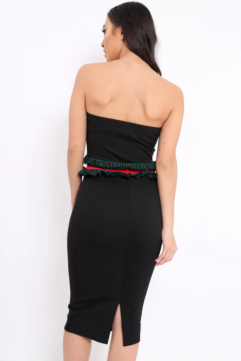Black Bandeau Ruffle Midi Dress - Leigh - Image 4