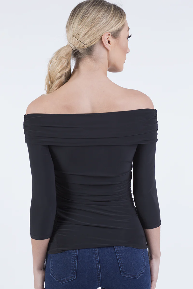 Black Bardot Ruched Top - Sandra - Image 5