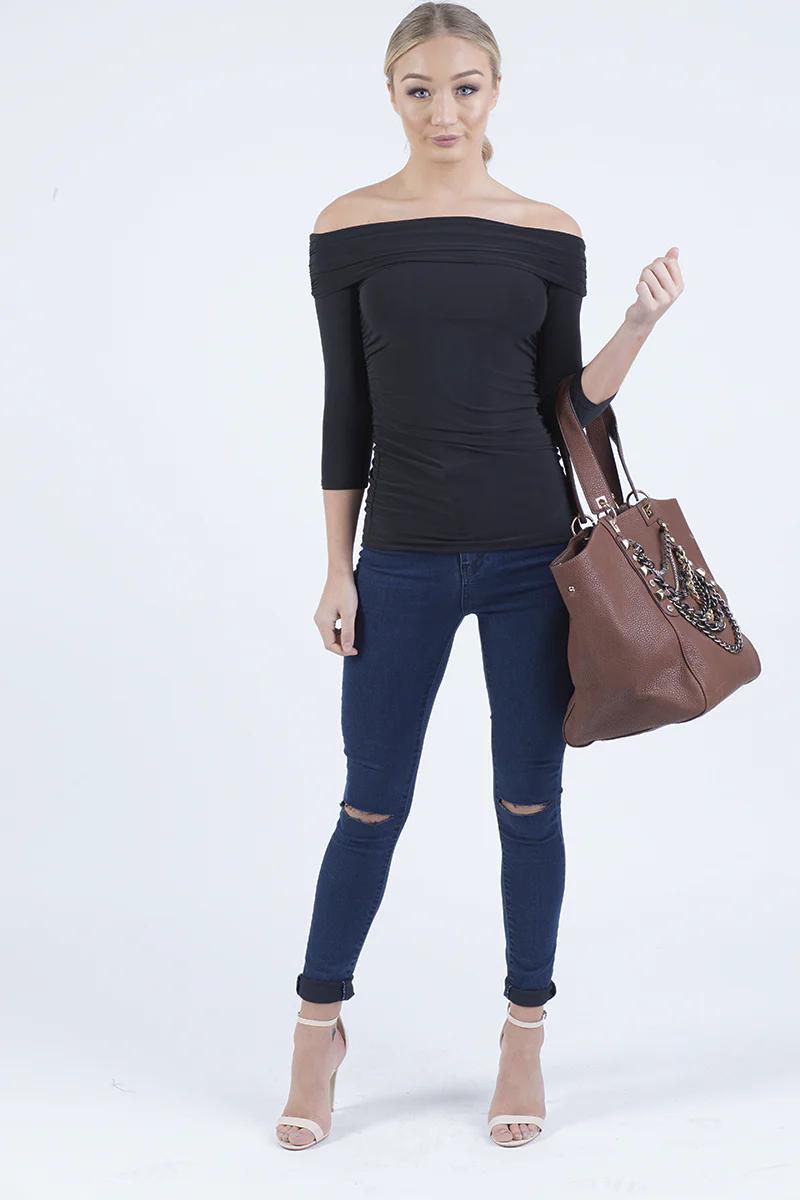 Black Bardot Ruched Top - Sandra - Image 7