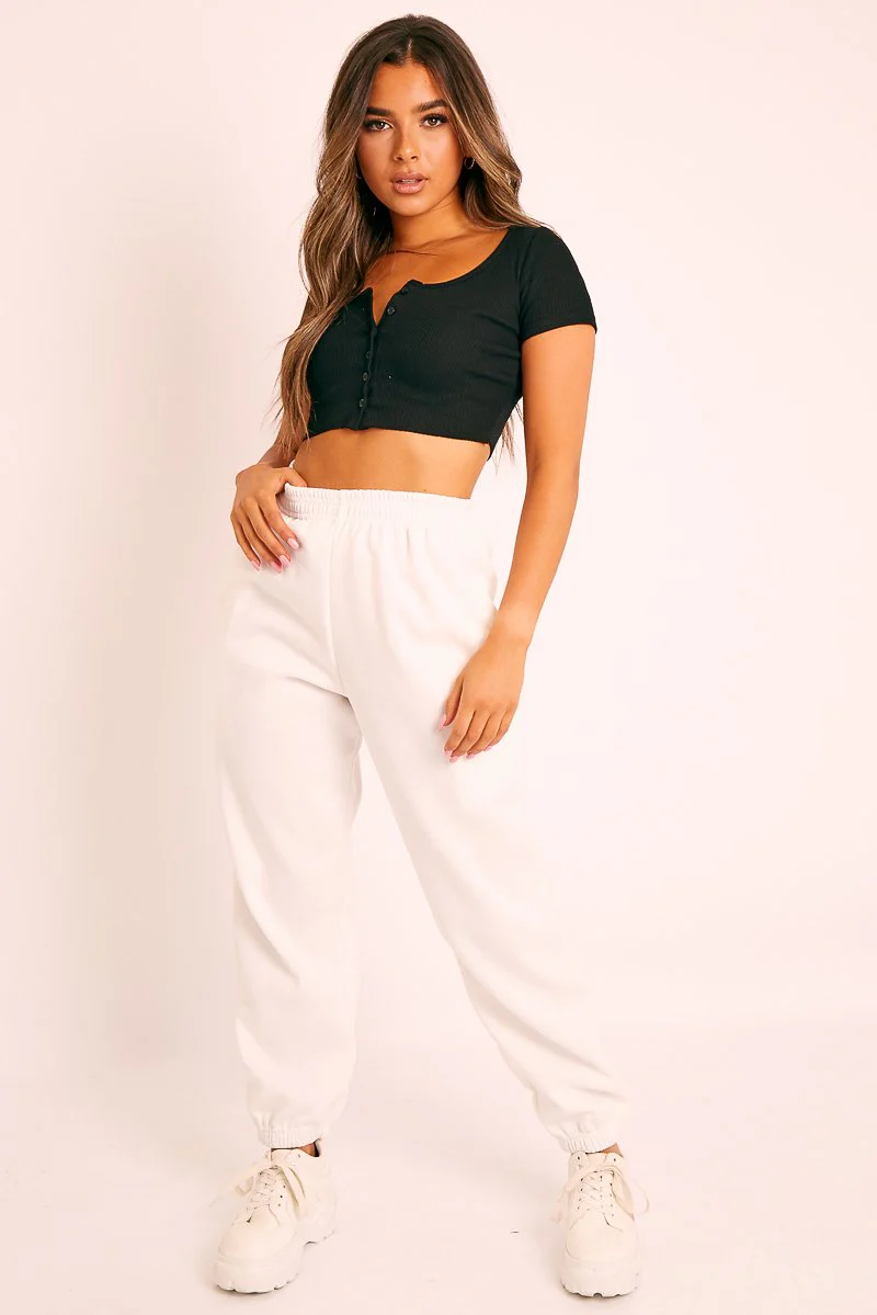 Black Button Front Scoop Neck Crop Top - Khiya - Image 3