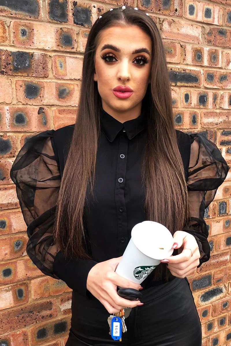 Black Button Front Sheer Long Sleeve Shirt - Fay - Image 7