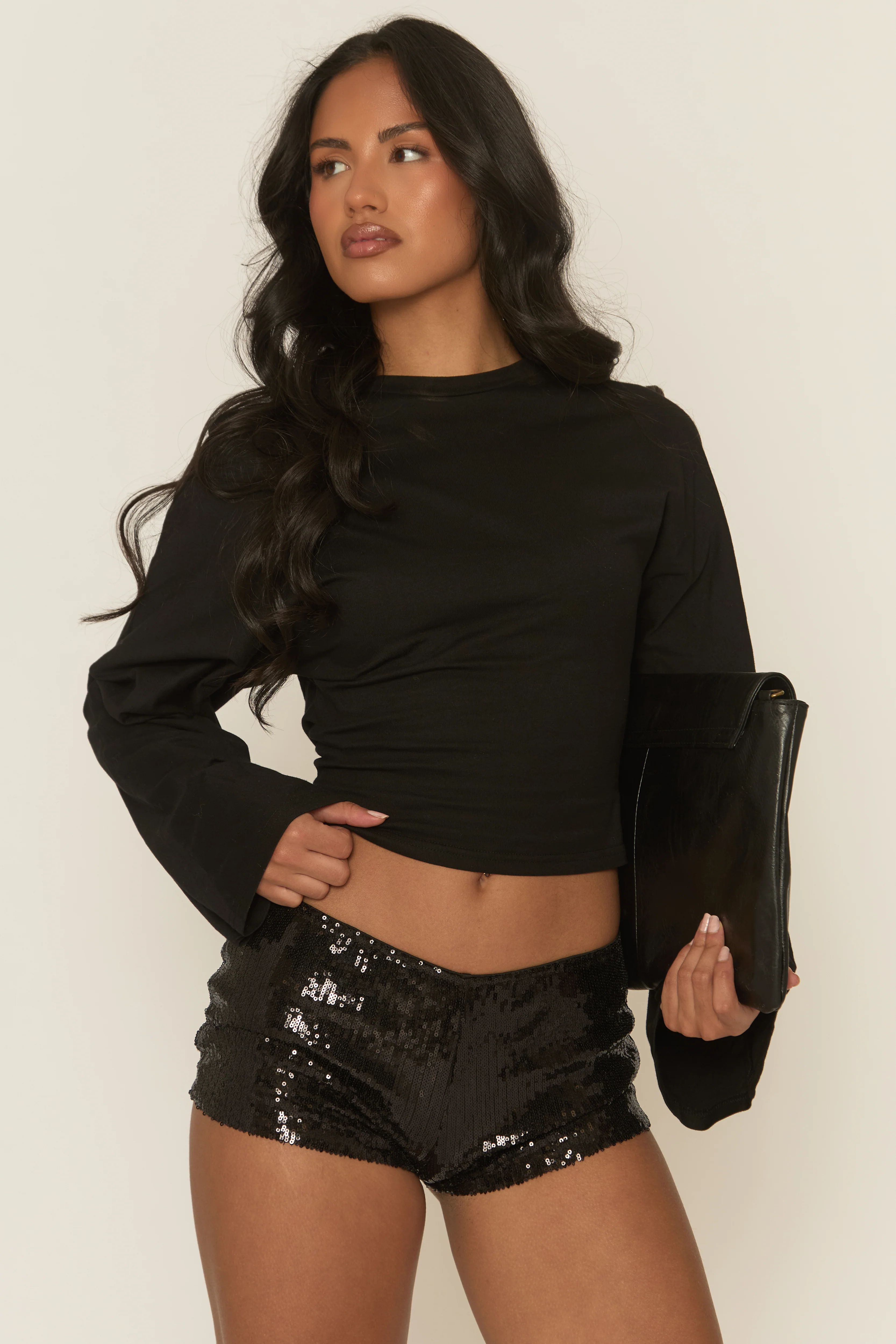 Black Cinched Waist Long Sleeve Top - Myah - Image 3
