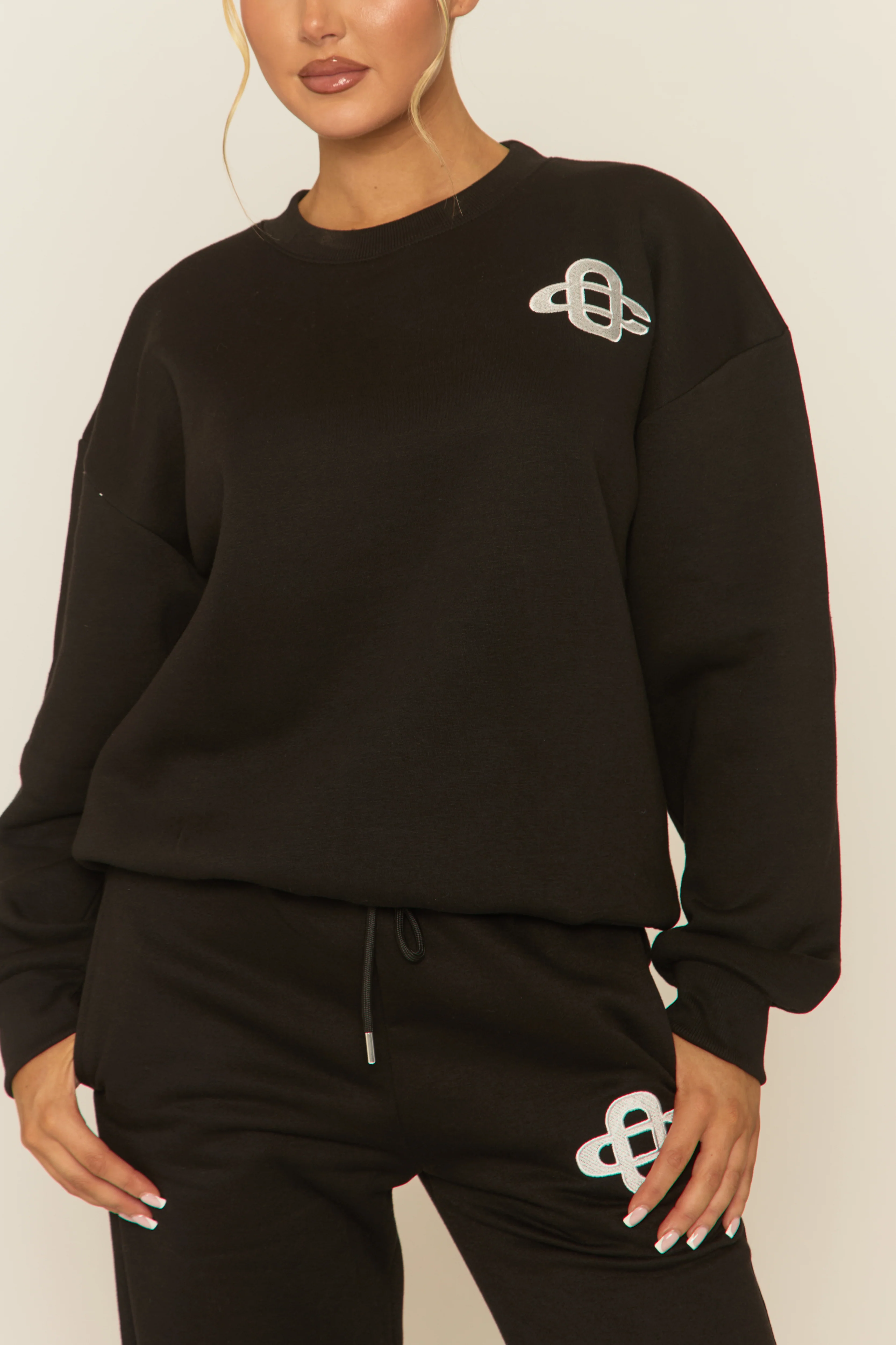 Black Contrast Motif Jumper and Joggers Loungewear Co-ord Set - Oleen - Image 4