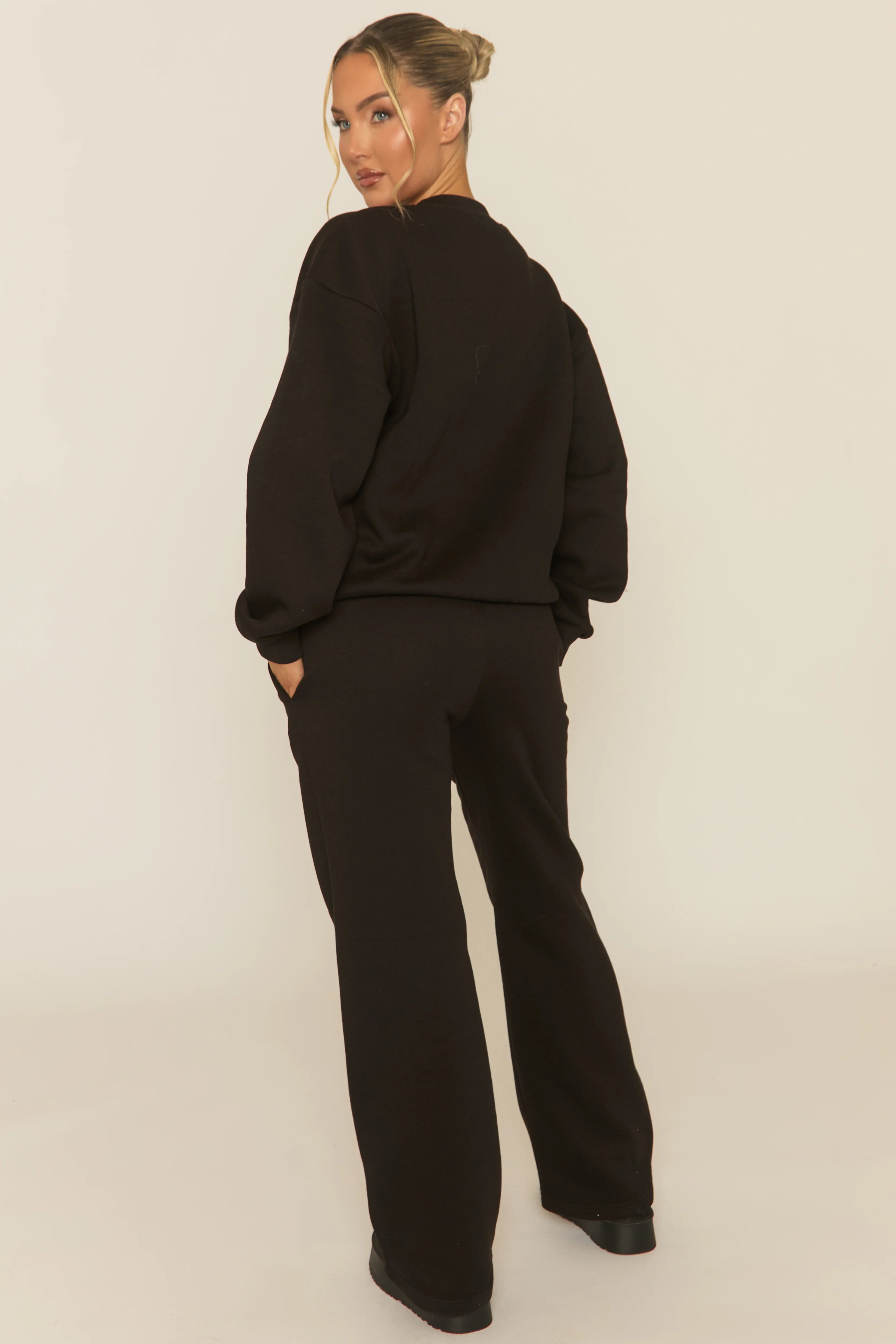 Black Contrast Motif Jumper and Joggers Loungewear Co-ord Set - Oleen - Image 5