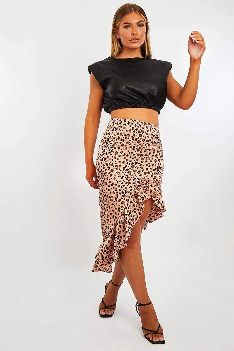 Black Cropped Faux Leather Shoulder Pad Top - Kirrah - Image 5