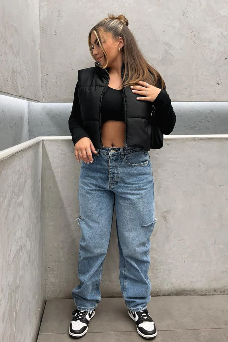 Black Cropped Puffer Gilet - Zura - Image 11