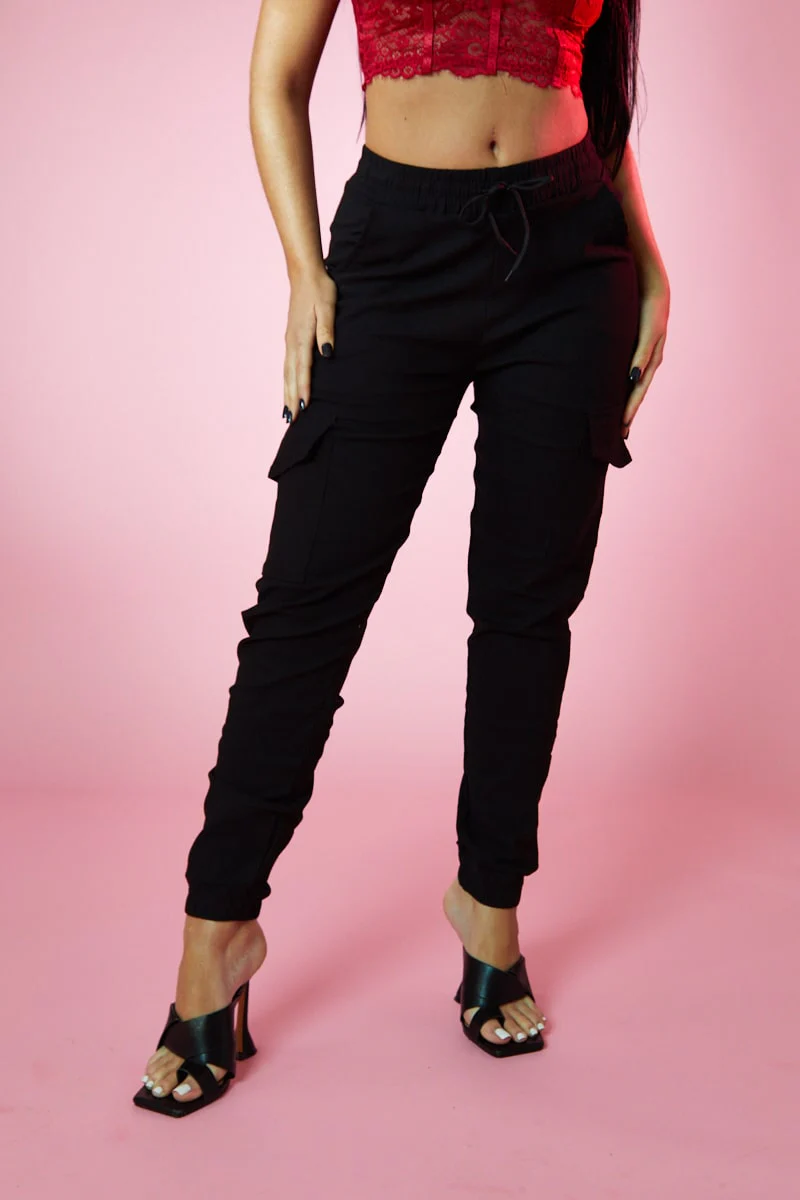 Black Cuffed Hem Cargo Trousers - Rain - Image 3