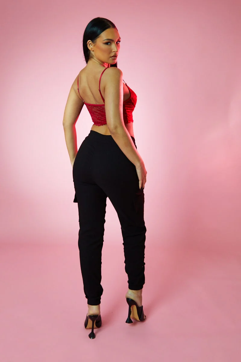 Black Cuffed Hem Cargo Trousers - Rain - Image 4