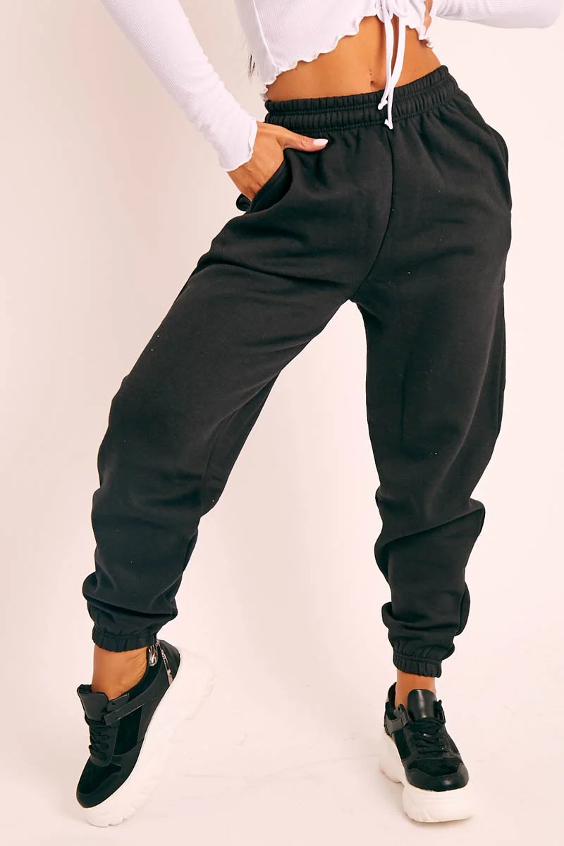 Black Elasticated Tie Waist Joggers - Kamella - Image 3