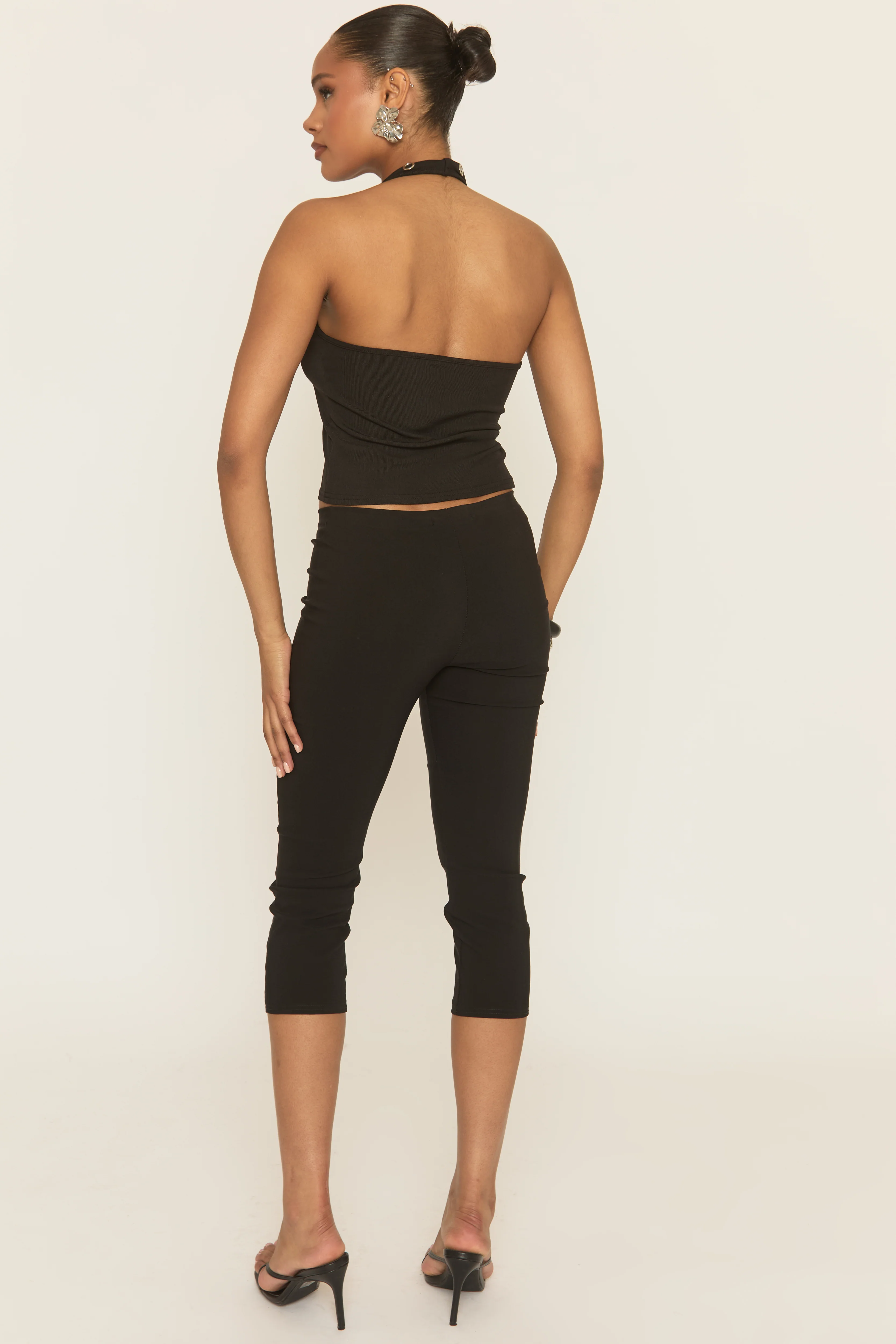 Black Eyelet Trim Halterneck Top - Janella - Image 5