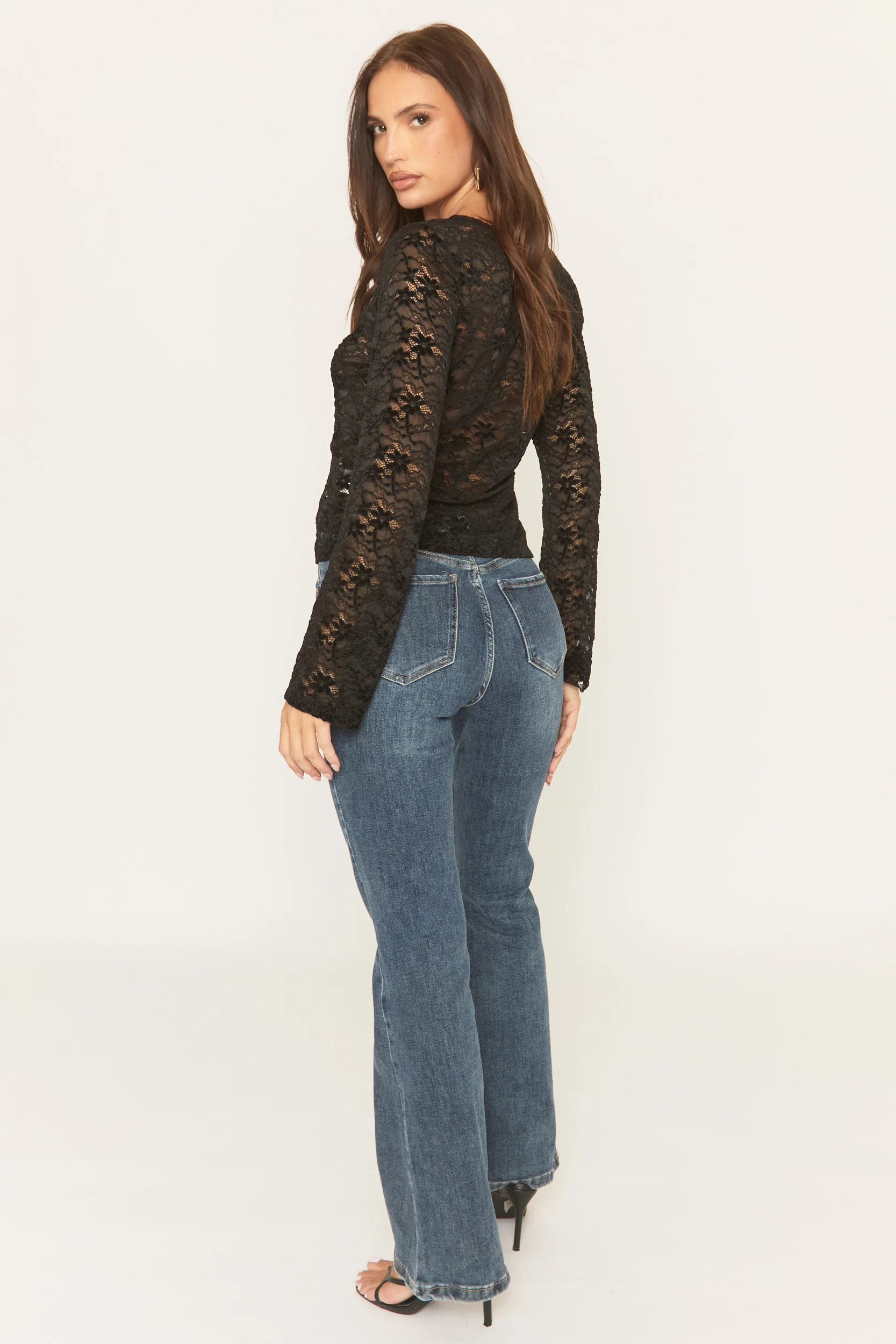 Black Floral Lace Tie Front Shirt - Ramella - Image 4