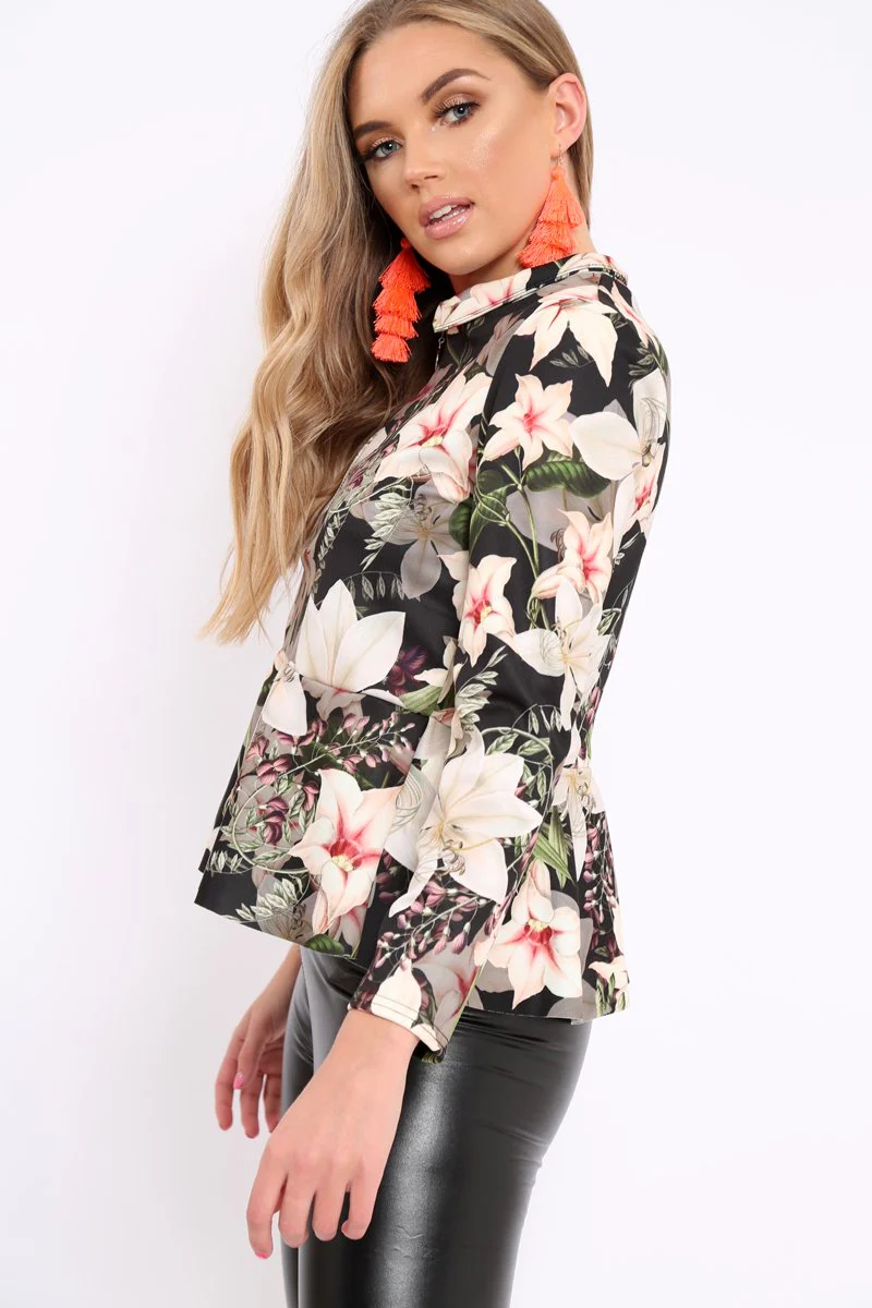 Black Floral Peplum Top - Tyra - Image 3