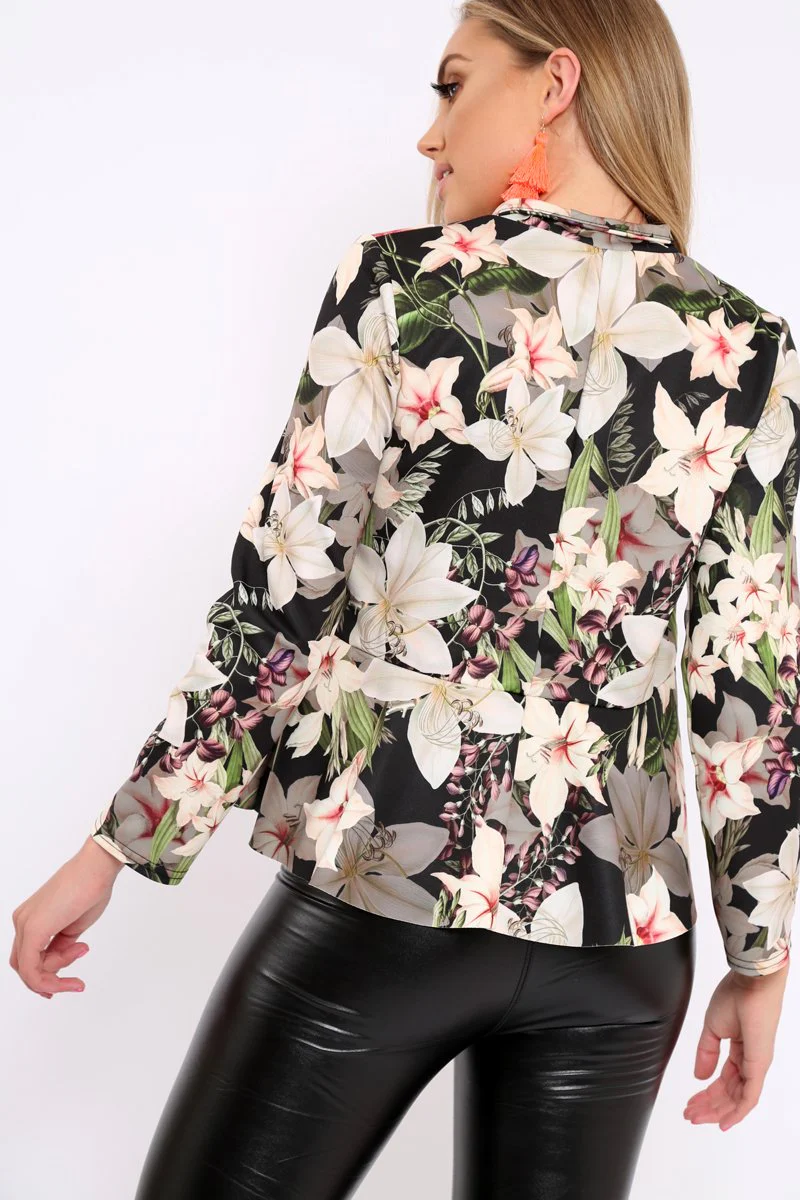 Black Floral Peplum Top - Tyra - Image 4