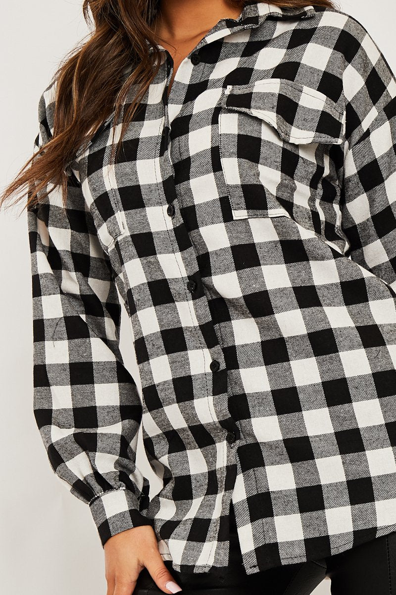Black Gingham Check Oversized Shirt - Gizel - Image 3