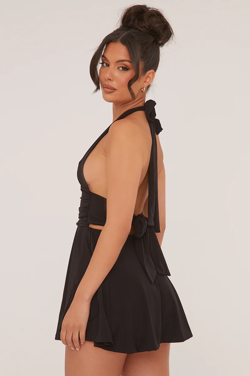 Black Halter Plunge Neck Mini Dress - Pippa - Image 9