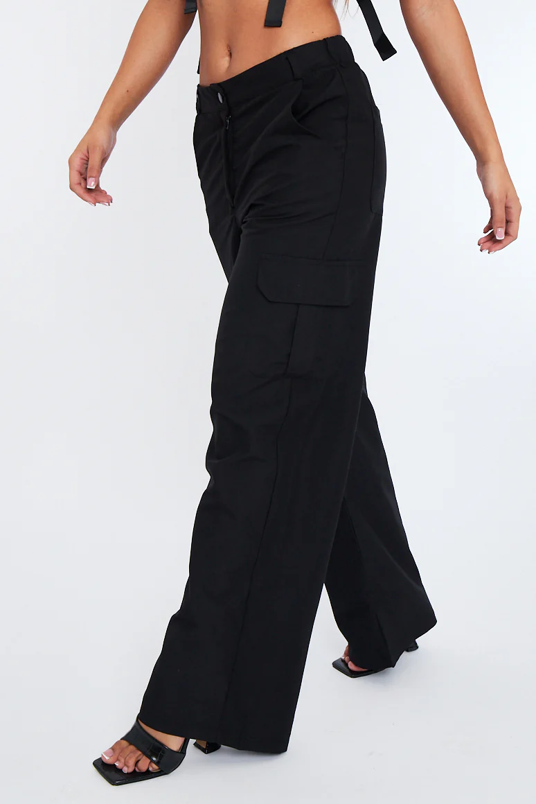 Black High Waist Pocket Cargo Trousers - Raine - Image 5