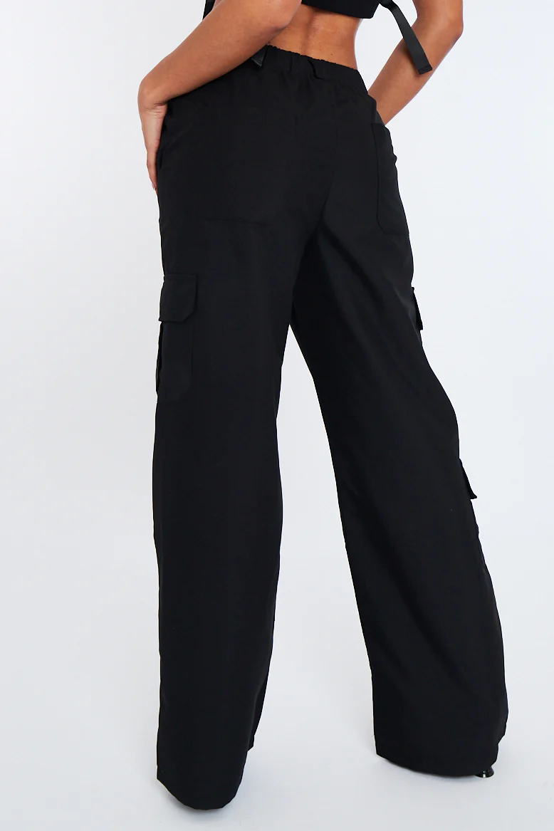 Black High Waist Pocket Cargo Trousers - Raine - Image 6