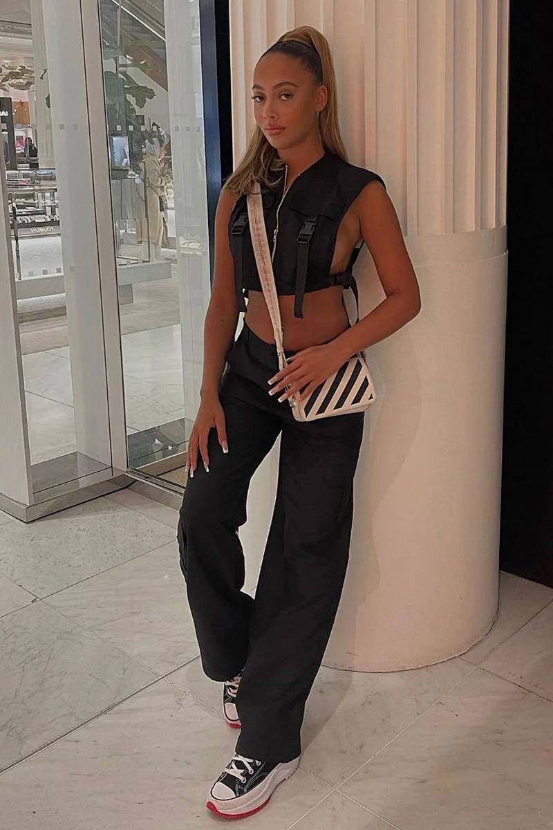 Black High Waist Pocket Cargo Trousers - Raine - Image 7