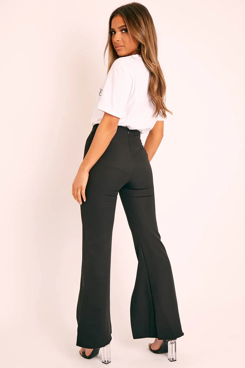 Black High Waist Split Front Trousers - Adraya - Image 4
