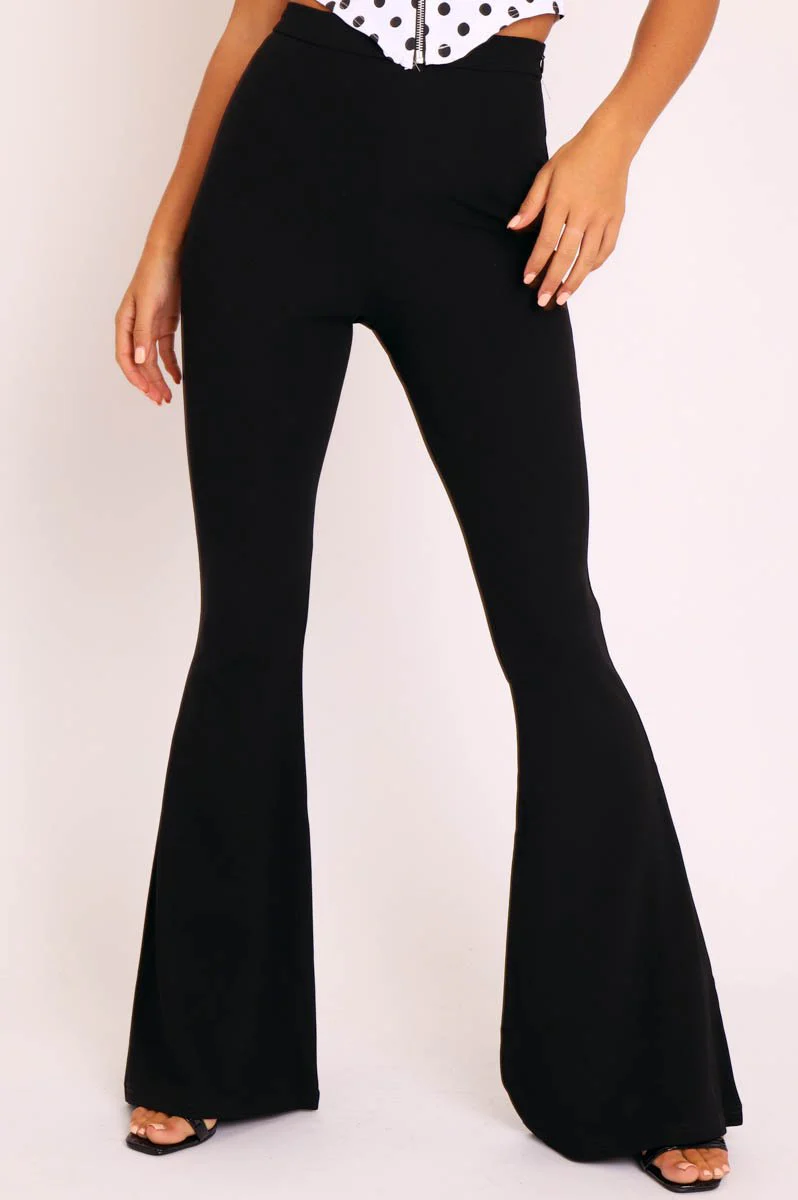 Black High Waisted Side Zip Flare Trousers - Billie - Image 4