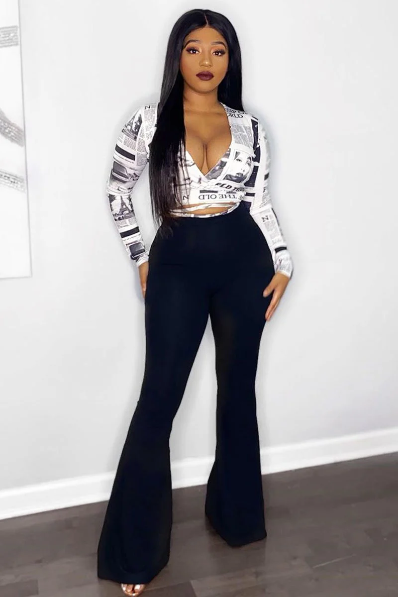 Black High Waisted Side Zip Flare Trousers - Billie - Image 7