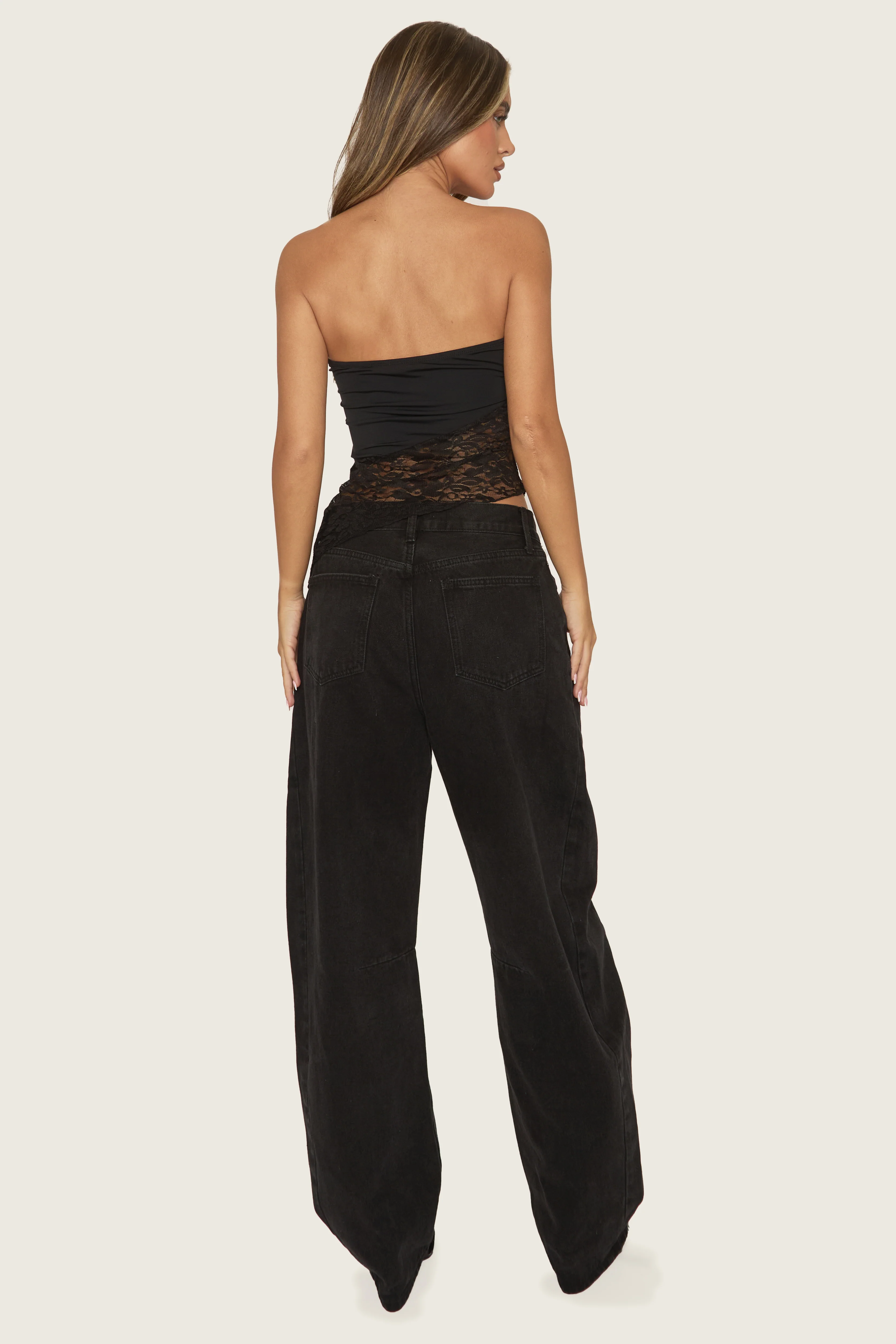 Black Lace Bandeau Asymmetric Top - Roseen - Image 5