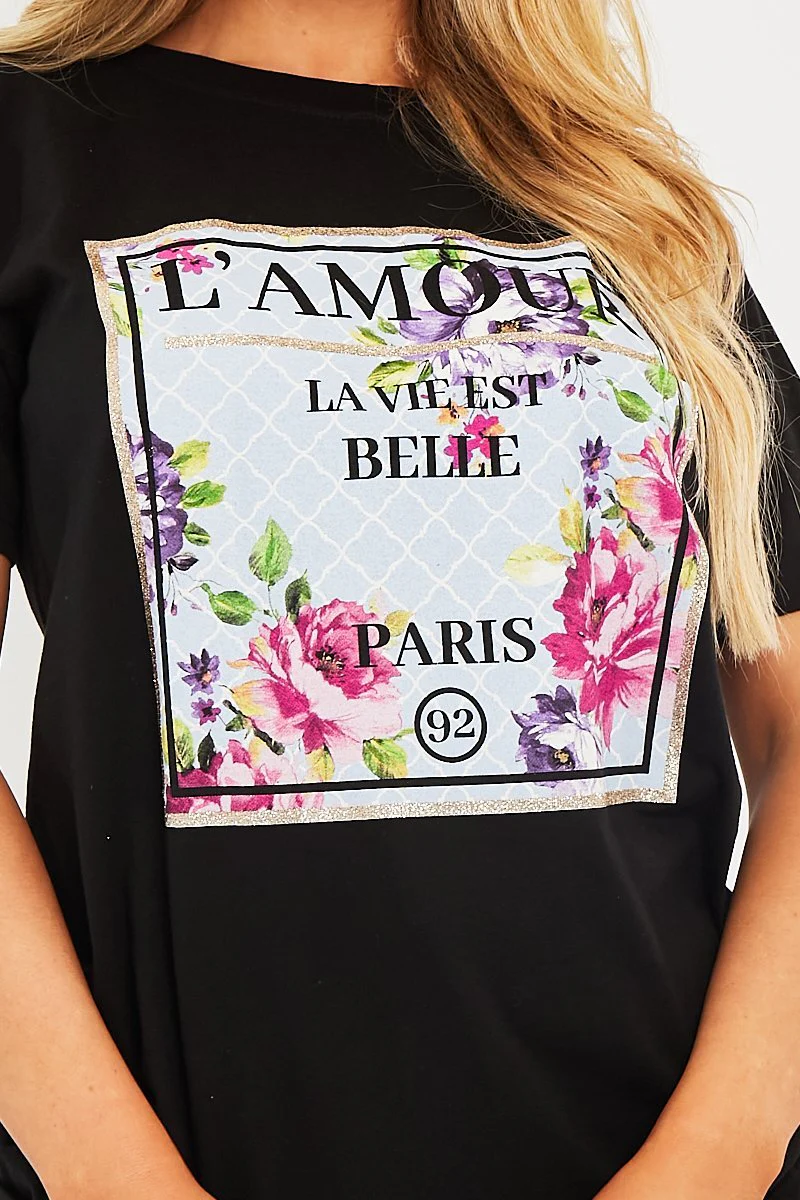 Black L'amour Slogan Graphic T-shirt - Leighna - Image 3