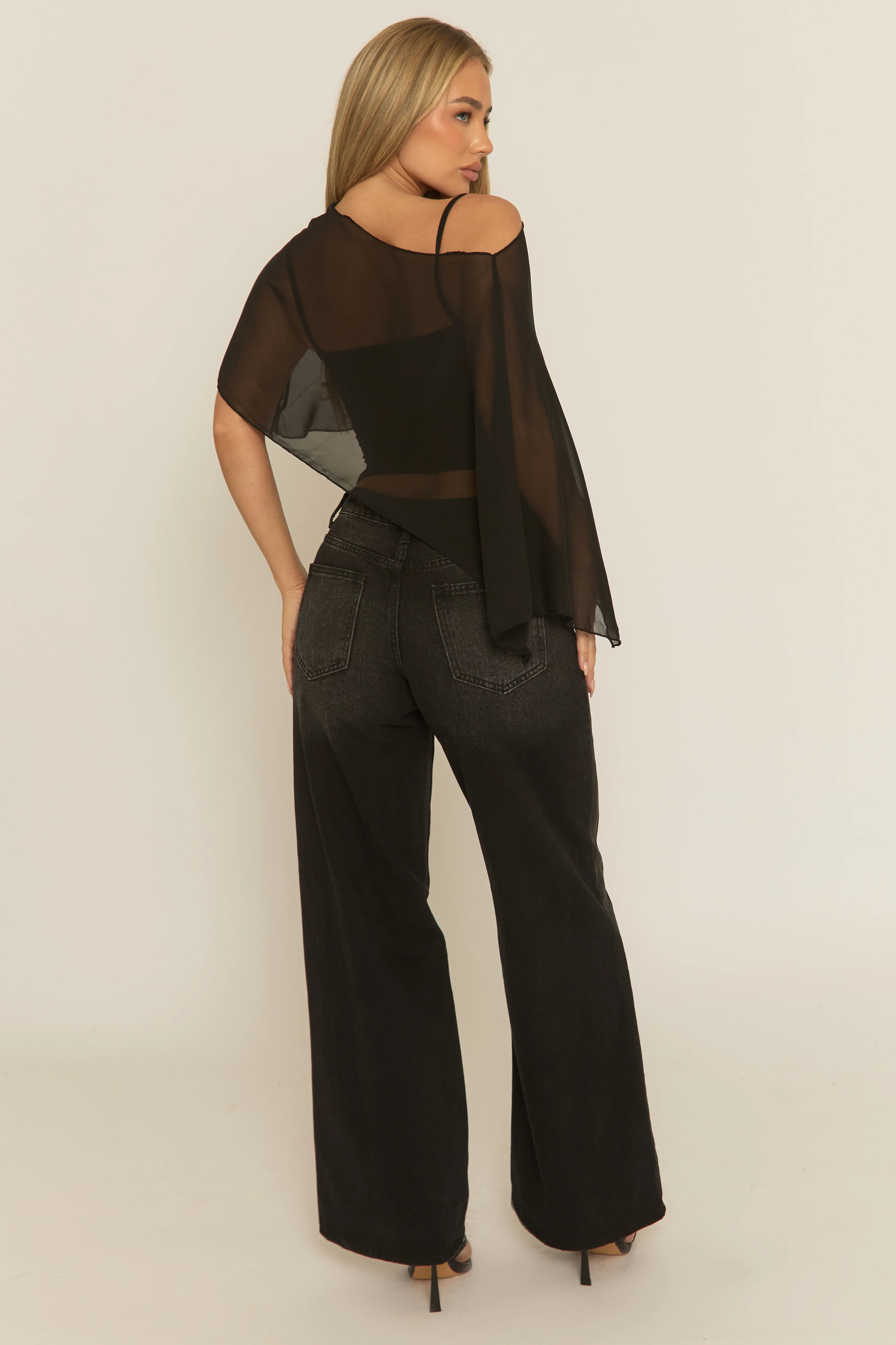 Black Mesh Cape Top - Denton - Image 3