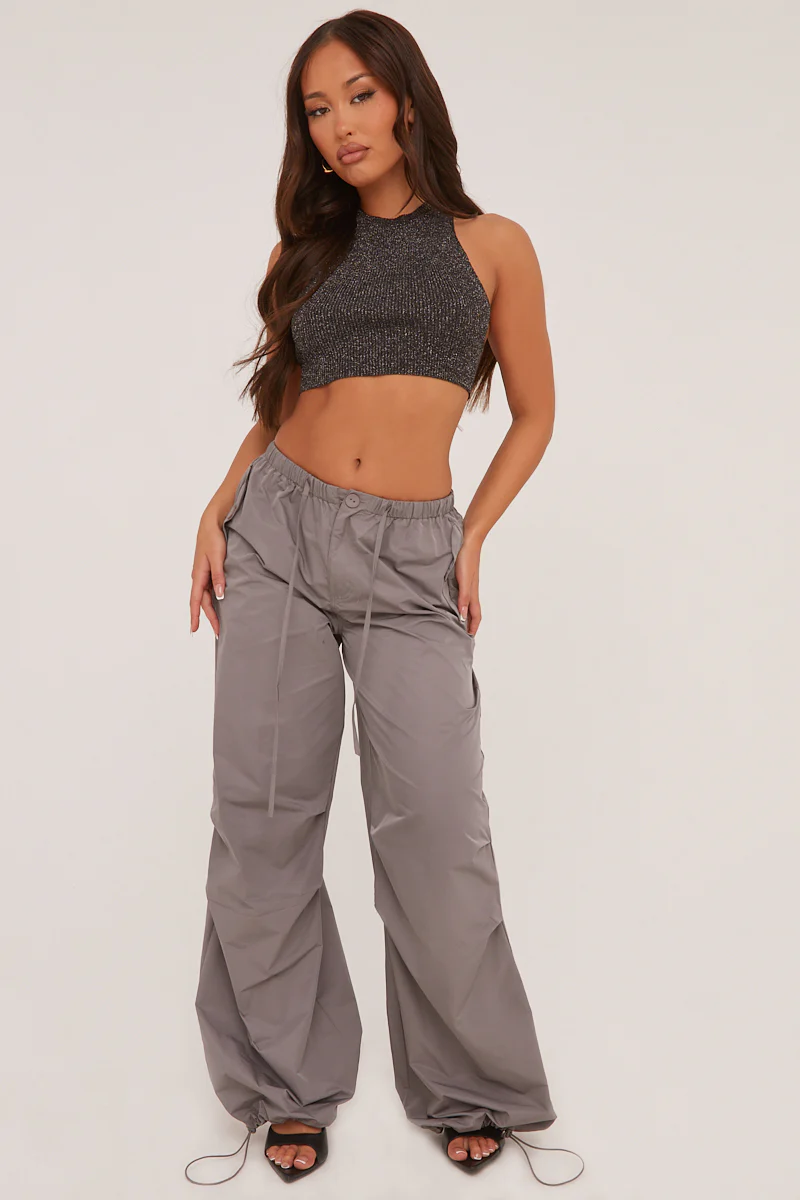 Black Metallic Knit Backless Top - Adelle - Image 3