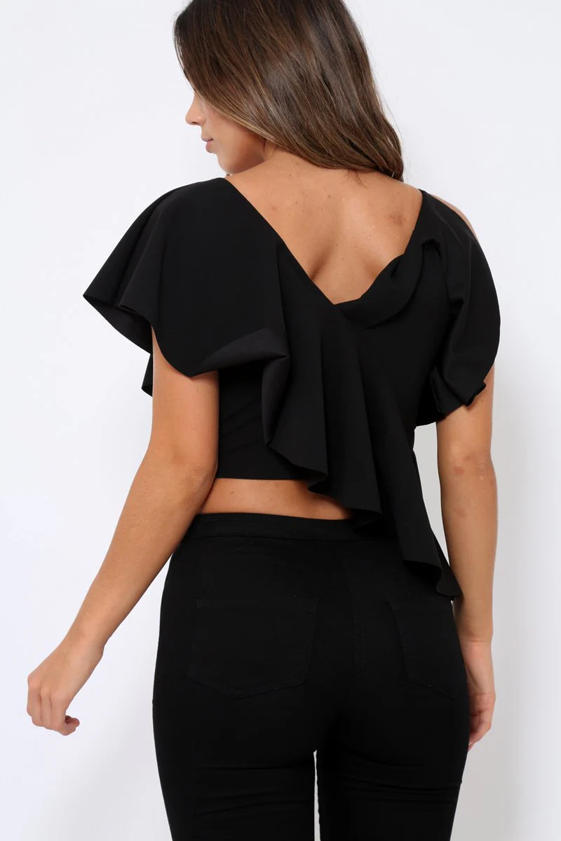 Black One Shouldered Frill Top - Maysa - Image 4