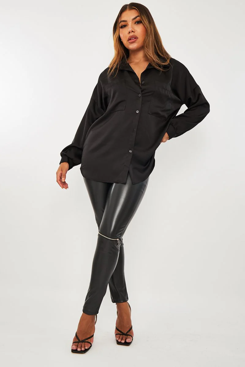 Black Oversized Satin Shirt - Carine - Image 3